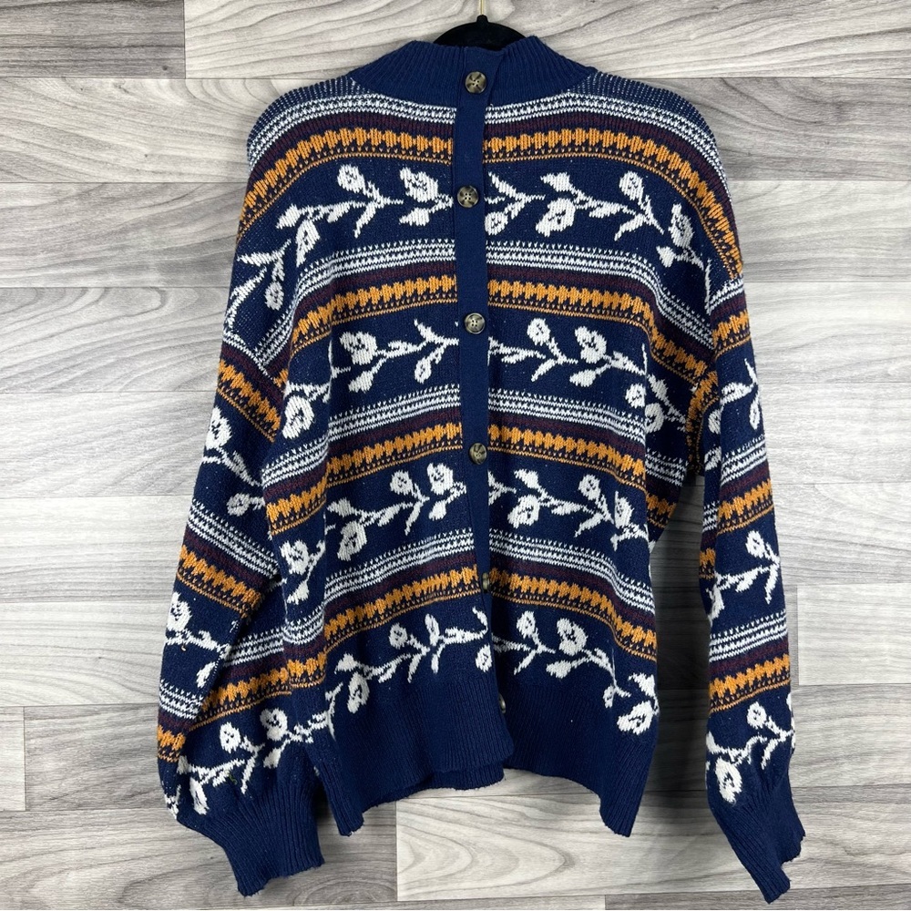 St. John's Bay Women’s Navy and Mustard Striped Sweater - Picture 7 of 8